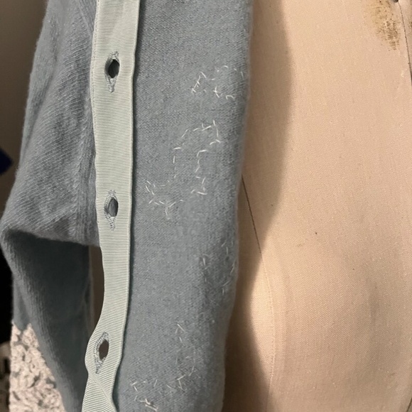 Vintage 50s Blue & White Cropped Evening Sweater w/ Lace Appliques Sz. XS - S - Picture 6 of 7